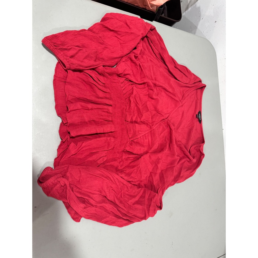 Express Women Red Long Sleeve Smocked Peplum Blouse Top Size Large